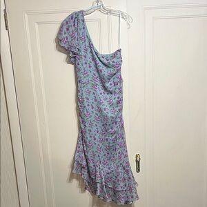 Astr the Label Floral One-Shoulder Dress in Purple and Blue